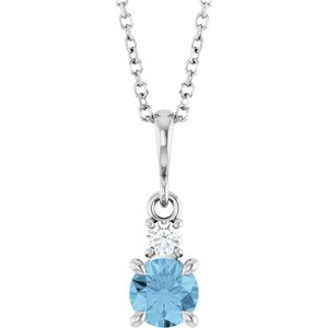 Sterling Silver Natural Sky Blue Topaz & .06 CT Natural Diamond 16-18" Necklace