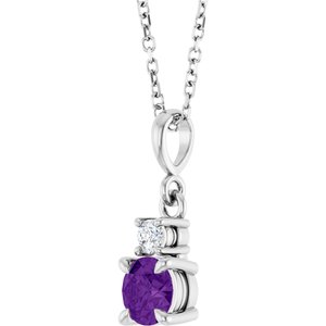 14K White Gold Natural Amethyst & .06 CT Natural Diamond 16-18" Necklace