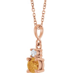 14K Rose Gold Natural Citrine & .06 CT Natural Diamond 16-18" Necklace
