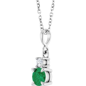 14K White Gold Lab-Grown Emerald & .06 CT Natural Diamond 16-18" Necklace