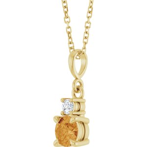 14K Yellow Gold Natural Citrine & .06 CT Natural Diamond 16-18" Necklace