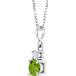 14K White Gold Natural Peridot & .06 CT Natural Diamond 16-18" Necklace