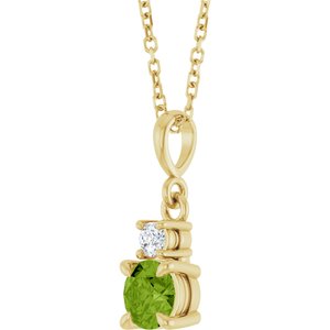 14K Yellow Gold Natural Peridot & .06 CT Natural Diamond 16-18" Necklace