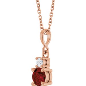 14K Rose Gold Natural Mozambique Garnet & .06 CT Natural Diamond 16-18" Necklace
