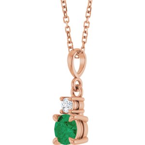 14K Rose Gold Lab-Grown Emerald & .06 CT Natural Diamond 16-18" Necklace