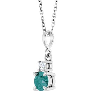 Sterling Silver Lab-Grown Alexandrite & .06 CT Natural Diamond 16-18" Necklace