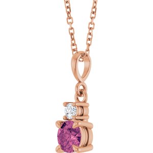 14K Rose Gold Natural Pink Tourmaline & .06 CT Natural Diamond 16-18" Necklace