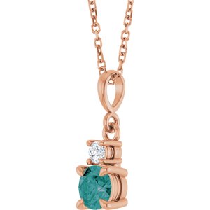 14K Rose Gold Lab-Grown Alexandrite & .06 CT Natural Diamond 16-18" Necklace