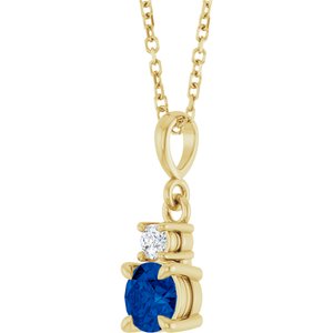 14K Yellow Gold Lab-Grown Blue Sapphire & .06 CT Natural Diamond 16-18" Necklace
