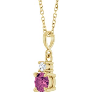14K Yellow Gold Natural Pink Tourmaline & .06 CT Natural Diamond 16-18" Necklace