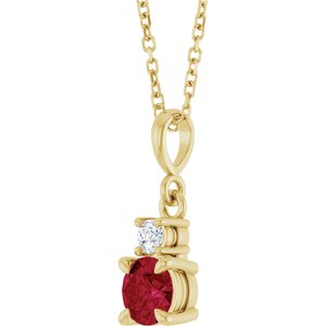 14K Yellow Gold Lab-Grown Ruby & .06 CT Natural Diamond 16-18" Necklace