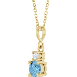14K Yellow Gold Natural Sky Blue Topaz & .06 CT Natural Diamond 16-18" Necklace