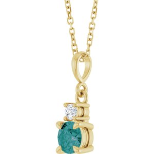 14K Yellow Gold Lab-Grown Alexandrite & .06 CT Natural Diamond 16-18" Necklace
