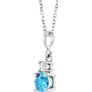 Sterling Silver Natural Aquamarine & .06 CT Natural Diamond 16-18" Necklace