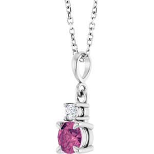 Platinum Natural Pink Tourmaline & .06 CT Natural Diamond 16-18" Necklace