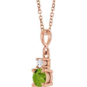 14K Rose Gold Natural Peridot & .06 CT Natural Diamond 16-18" Necklace