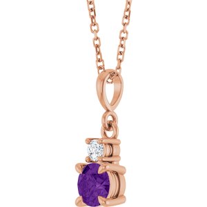 14K Rose Gold Natural Amethyst & .06 CT Natural Diamond 16-18" Necklace