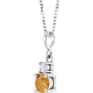 14K White Gold Natural Citrine & .06 CT Natural Diamond 16-18" Necklace