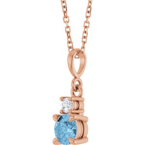 14K Rose Gold Natural Sky Blue Topaz & .06 CT Natural Diamond 16-18" Necklace