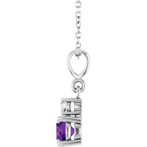 14K White Gold Natural Amethyst & .06 CT Natural Diamond 16-18" Necklace