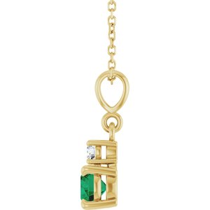 14K Yellow Gold Lab-Grown Emerald & .06 CT Natural Diamond 16-18" Necklace