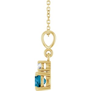 14K Yellow Gold Natural London Blue Topaz & .06 CT Natural Diamond 16-18" Necklace