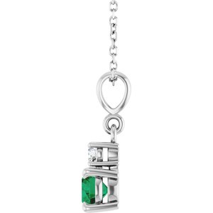 14K White Gold Lab-Grown Emerald & .06 CT Natural Diamond 16-18" Necklace