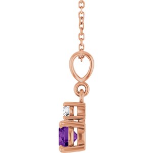 14K Rose Gold Natural Amethyst & .06 CT Natural Diamond 16-18" Necklace