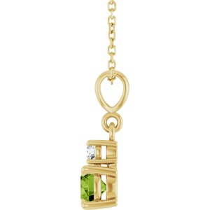 14K Yellow Gold Natural Peridot & .06 CT Natural Diamond 16-18" Necklace