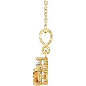 14K Yellow Gold Natural Citrine & .06 CT Natural Diamond 16-18" Necklace