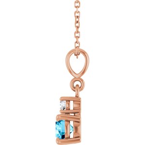 14K Rose Gold Natural Aquamarine & .06 CT Natural Diamond 16-18" Necklace