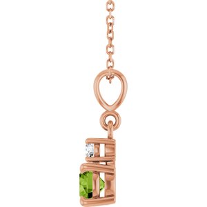 14K Rose Gold Natural Peridot & .06 CT Natural Diamond 16-18" Necklace