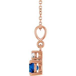 14K Rose Gold Lab-Grown Blue Sapphire & .06 CT Natural Diamond 16-18" Necklace