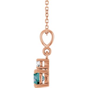 14K Rose Gold Lab-Grown Alexandrite & .06 CT Natural Diamond 16-18" Necklace