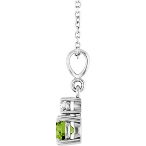 Platinum Natural Peridot & .06 CT Natural Diamond 16-18" Necklace