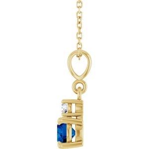 14K Yellow Gold Lab-Grown Blue Sapphire & .06 CT Natural Diamond 16-18" Necklace