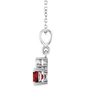 14K White Gold Natural Mozambique Garnet & .06 CT Natural Diamond 16-18" Necklace