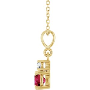 14K Yellow Gold Lab-Grown Ruby & .06 CT Natural Diamond 16-18" Necklace