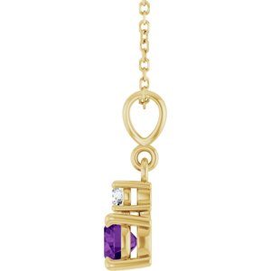 14K Yellow Gold Natural Amethyst & .06 CT Natural Diamond 16-18" Necklace