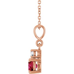 14K Rose Gold Lab-Grown Ruby & .06 CT Natural Diamond 16-18" Necklace
