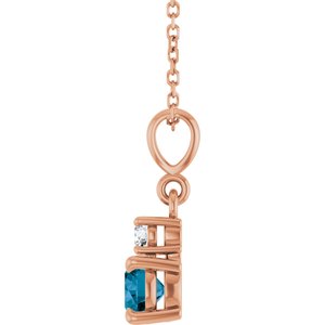 14K Rose Gold Natural London Blue Topaz & .06 CT Natural Diamond 16-18" Necklace