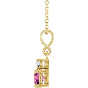 14K Yellow Gold Natural Pink Tourmaline & .06 CT Natural Diamond 16-18" Necklace