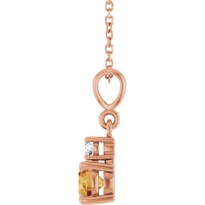 14K Rose Gold Natural Citrine & .06 CT Natural Diamond 16-18" Necklace