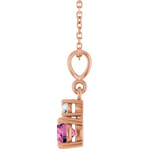 14K Rose Gold Natural Pink Tourmaline & .06 CT Natural Diamond 16-18" Necklace