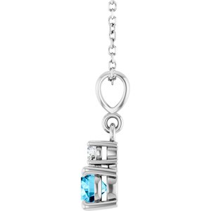 Platinum Natural Aquamarine & .06 CT Natural Diamond 16-18" Necklace