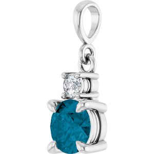 14K White Gold Natural London Blue Topaz & .07 CT Natural Diamond Pendant