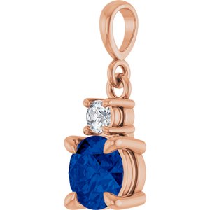 14K Rose Gold Lab-Grown Blue Sapphire & .07 CT Natural Diamond Pendant