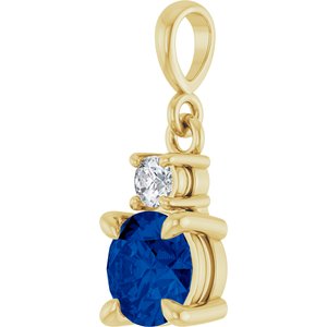 14K Yellow Gold Natural Blue Sapphire & .07 CT Natural Diamond Pendant