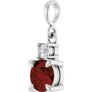 Sterling Silver Natural Mozambique Garnet & .07 CT Natural Diamond Pendant