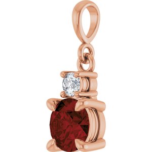 14K Rose Gold Natural Mozambique Garnet & .07 CT Natural Diamond Pendant